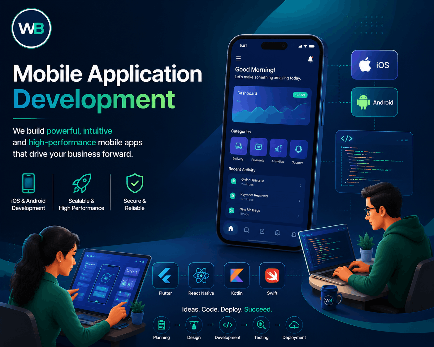 Mobile app development interface on smartphone